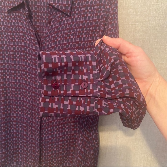 Women’s Brooks Brothers Silk Button Down Size 10 blouse Geometric Retro Pattern - Picture 3 of 7
